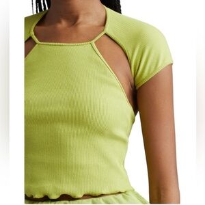 SAMMY B Alex Green Crop Cutout Open Back Top Short Sleeves Size XL